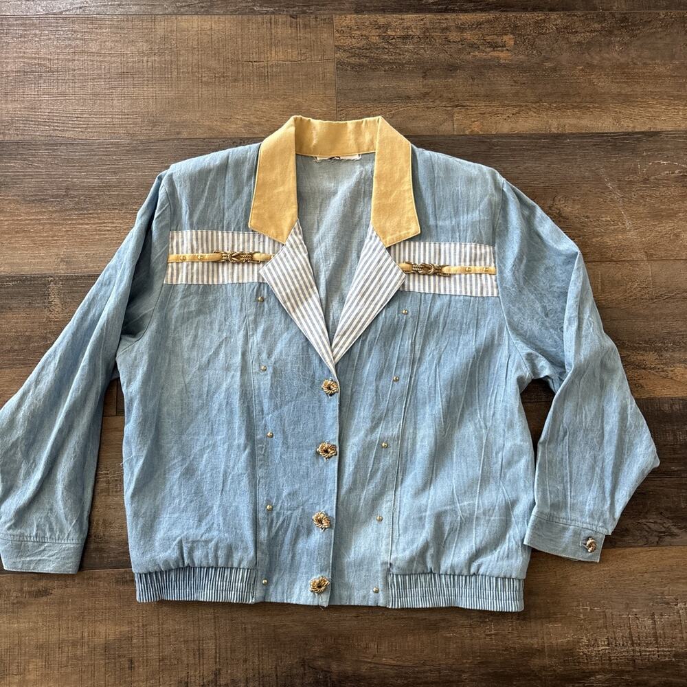 Popovitch & Company Vintage 80’s‎ Retro Denim Blazer Gold Small Grandma Core